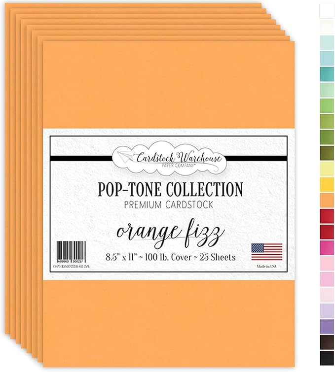 Cardstock Warehouse Pop-Tone Orange Fizz Cardstock Paper โ 25 Sheets, 8.5 x 11" - 100 lb / 270 GSM Premium Orange Card Stock for Die-cutting, Crafts, Printing, Card Making and DIY Projects