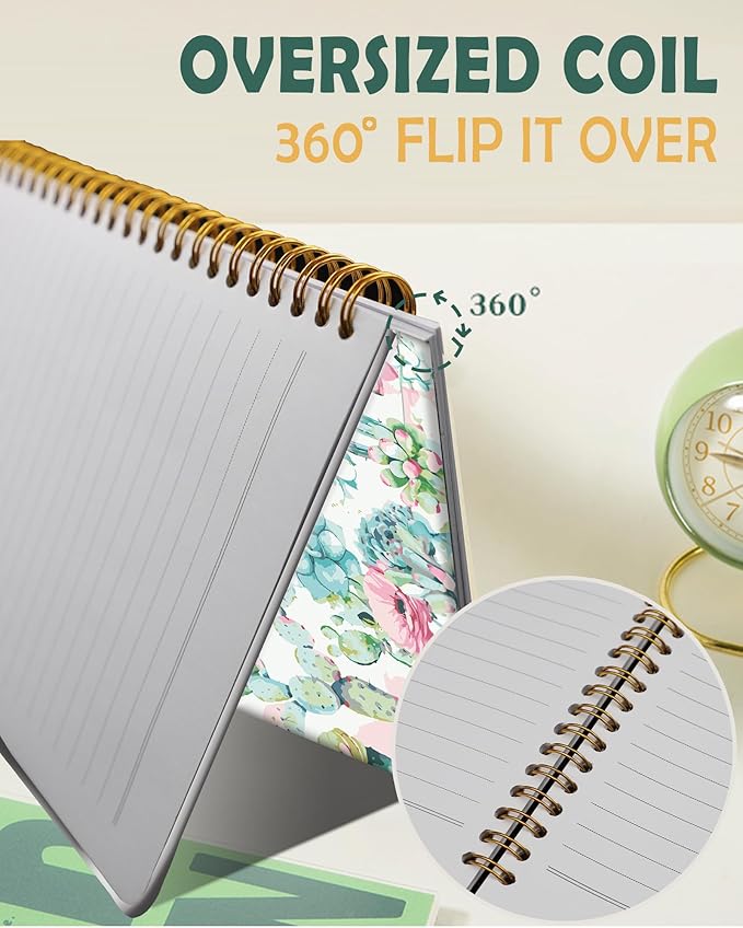 Ruled Spiral Writing Notebook,A5 Hardcover Lined College Journal for Women Lady Girl,Strong Twin-Wire Binding with Premium Paper,8.4" X 6",Perfect for School,Office,Home Gifts(pink cactus