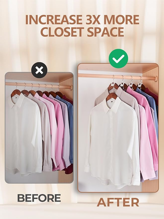 HOUSE DAY Space Saving Hangers 20 Pack, Clothes Hanger Connector Hooks, Heavy Duty Closet Space Saver, Small Space Solutions, Cascading Dorm Room Closet Organizer and Storage - White