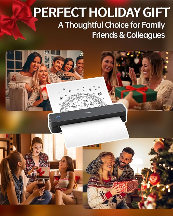 iDPRT Inkless Portable Printer for Travel, 300DPI Wireless Thermal Printer Support 8.5" x 11" US Letter, A4, Small Bluetooth Printers Compatible with iOS, Android Laptop for Home Office Car, Black