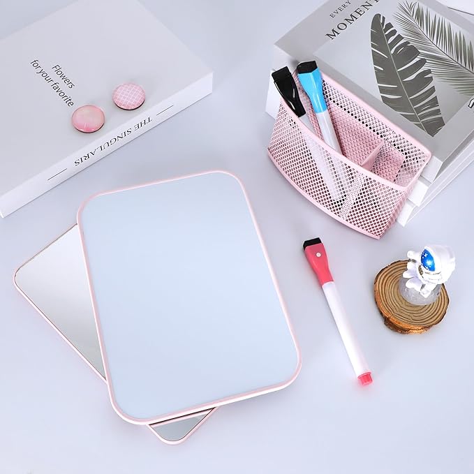 8PCS Pink Locker Accessories for Girls with Magnetic Mirror & Whiteboard, Magnetic Pen Holder, Dry Erase Markers, Magnets, Cute Locker Organizer & Decorations for Back to School Essentials