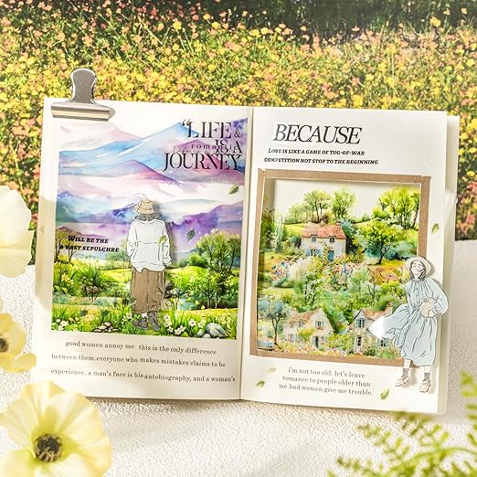 6 Rolls Transparent PET Tape Set, Nature Landscape Decorative Stickers for Scrapbooking, Journaling, DIY Crafts, Waterproof Craft Supplies with Decorative Clip