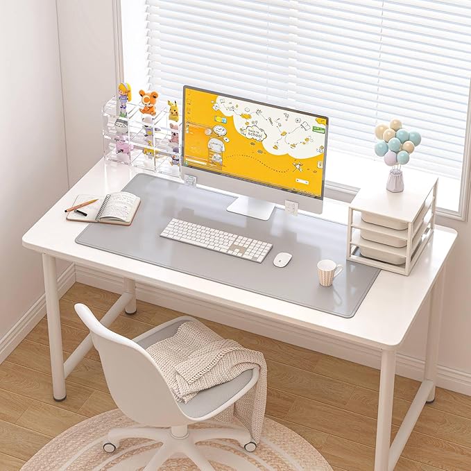 DAWNTREES Desk Mat Protector,PU Leather Desk Pad,Non Slip, Large Mouse Pad and Keyboard Mat, Waterproof Writing Pad for Office and Home (Light Gray,35.5''x16.9'')