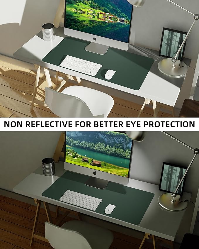 Leather Desk Pad Blotter,Mouse Pad,Office Desk Mat, Non-Slip PU Leather Desk mat,Large Desk mat,Waterproof Keyboard mat for Office/Home/Decor (Dark Green,35" x 17")