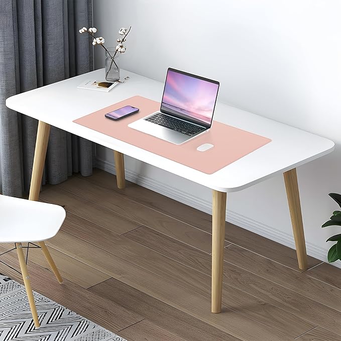 AFIING Dual-Sided Desk Pad, Natural Cork & PU Leather, Desk Mat Protector Non-Slip, Waterproof, Easy Clean,Large Mouse mats for Office and Home Work(Pink, 31.5"x17")