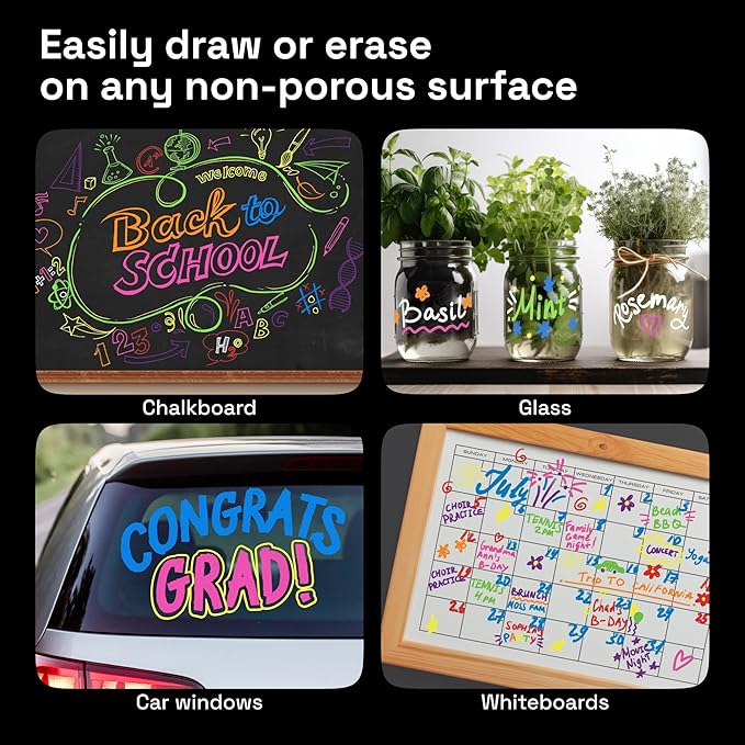 ARTISTRO Liquid Chalk Markers, Erasable, Pre-Activated Medium Tip for Glass or First Day of School Sign, Chalkboard Markers with White Chalk for Kids & Adults (Chisel Tip)