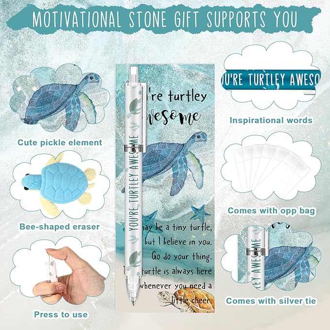 30 Sets Inspirational Turtle Gifts Bulk 6 Styles 0.7 mm Motivational Mechanical Pencils with Erasers Positive Cards Back to School Gifts for Student Teacher Coworker Office Supplies