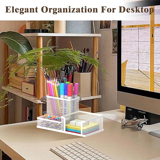 SUPEASY Pen Holder Desk Organizer, Office Supplies Pencil Holder with 3 Compartments, Desk Accessories and Workspace Organizers for Home School, White