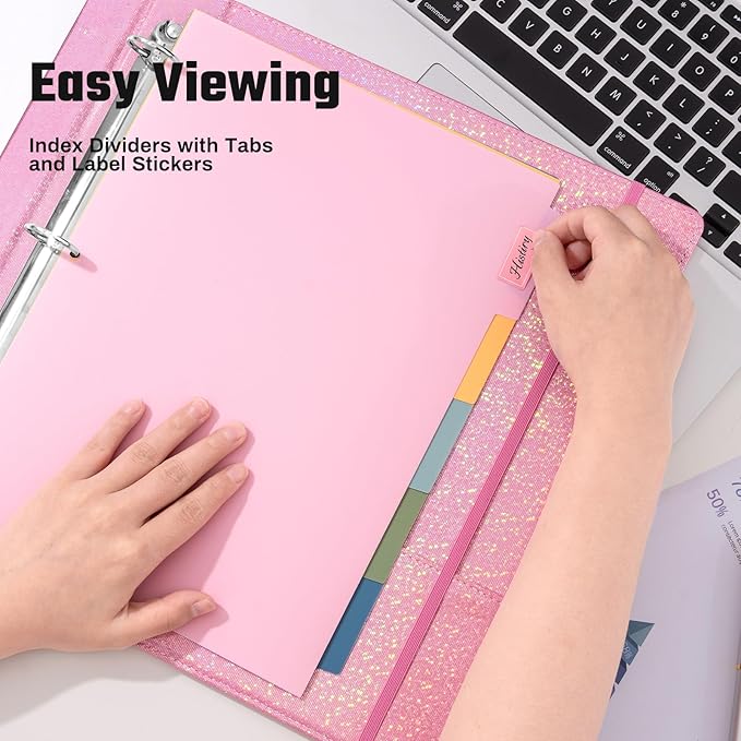 Hardcover 3 Ring Binder 1 Inch Leather Organizer for Letter Size Professional Clipboard with Dividers and Tabs for School and Office Supplies