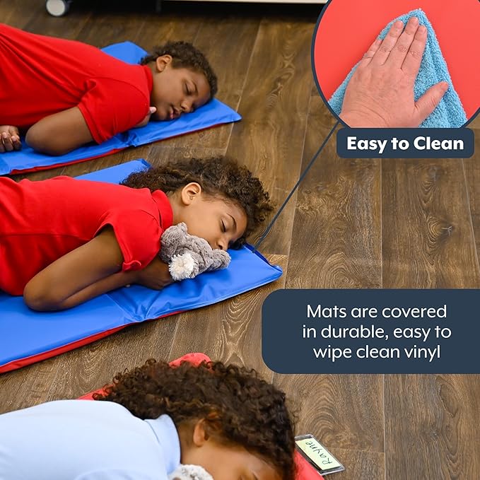 Children’s Factory 1 Inch Thick Rest Mats for Preschool, 4-Section Nap Mats for Daycare, Nursery, Classroom, Red-Blue, 10 Pack