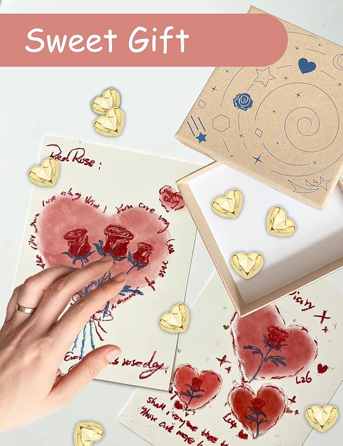20PCS Gold Fridge Magnets Cute Diamond Love Heart Refrigerator Magnets, Decorative Small Magnets for Whiteboard Cabinet Locker, Aesthetic Magnets for Classroom Home Kitchen Office