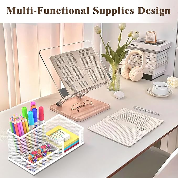 SUPEASY Pen Holder Desk Organizer, Office Supplies Pencil Holder with 3 Compartments, Desk Accessories and Workspace Organizers for Home School, White