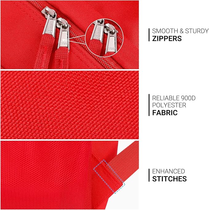 ZORFIN 26L Backpack for School, College, and Travel: Water Resistant Bookbag with 8 Compartments - Red