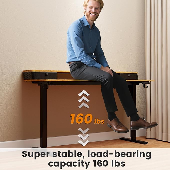 Standing Desk With Drawers and Brushless Motor,Electric Height Adjustable desk for Walking Pad,Ergonomic Stand Up Desk for Home Office & Gaming,3 Memory Height Preset & Hooks(48" x 24",Rustic Brown)