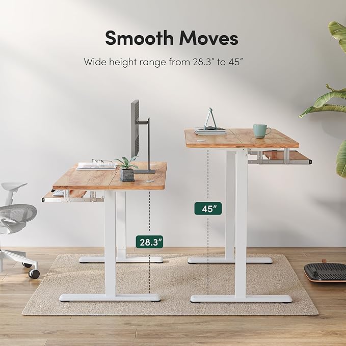 FEZIBO Standing Desk with Keyboard Tray, 55 x 24 Inch Adjustable Height Sit Stand Desk with Memory Presets for Home Office, Ergonomic Computer Workstation, Light Rustic