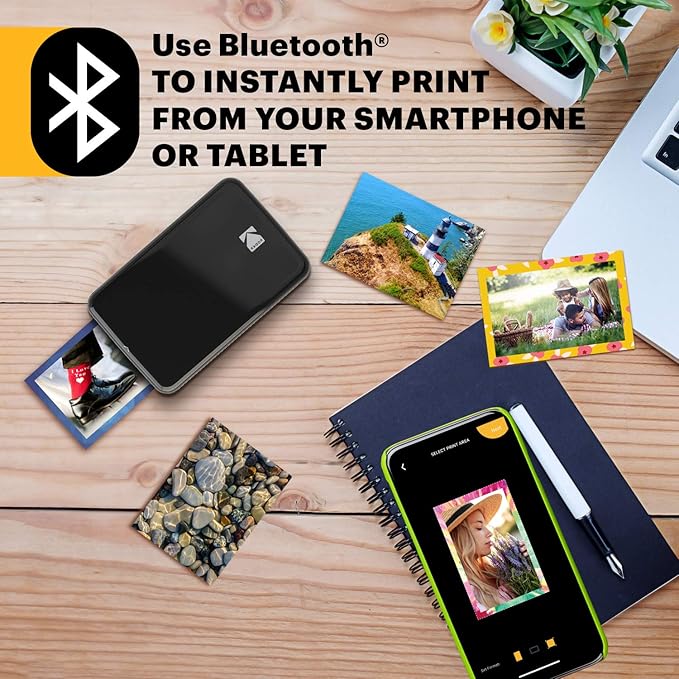 KODAK Step Instant Smartphone Photo Printer - Portable Mini Color Wireless Mobile Printer - Zink 2x3” Sticky-Back Photos - Bluetooth Compatible with iOS & Android Devices - Fun Editing App - Black