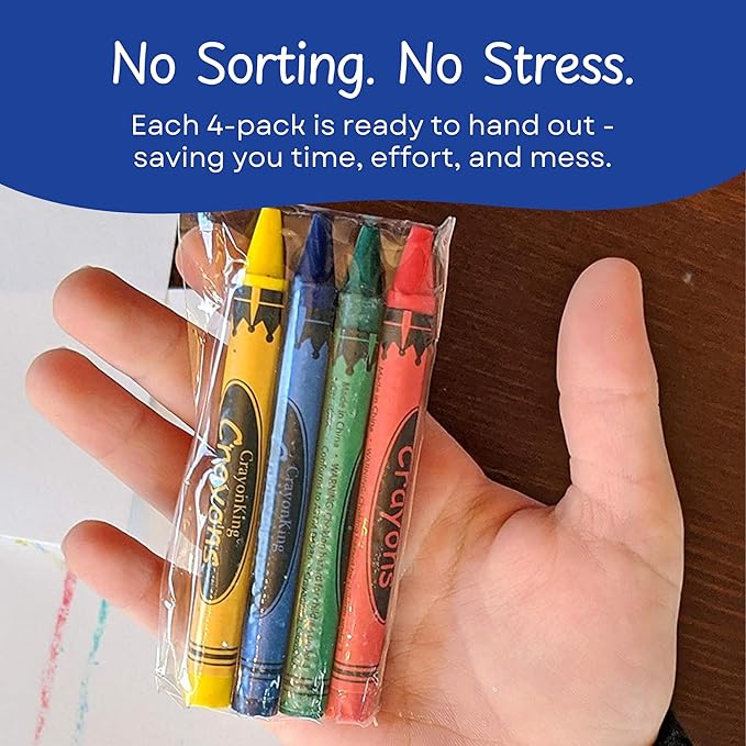 CrayonKing 50 Sets of 4-Packs (200 Bulk Crayons) – Non-Toxic, Individually Wrapped, Perfect for Parties, Restaurants, Classrooms & More