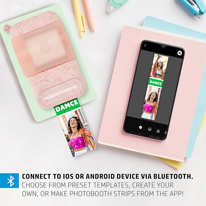 HP Sprocket Panorama Instant Portable Color Label & Photo Printer (Pink) Starter Bundle with case Zink roll
