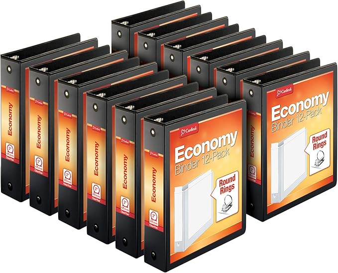 Cardinal Economy 3-Ring Binders, 4", Slant-D Rings, Holds 835 Sheets, Black, Case of 6 & Economy 3-Ring Binders, 2", Round Rings, Holds 475 Sheets, Black, Carton of 12