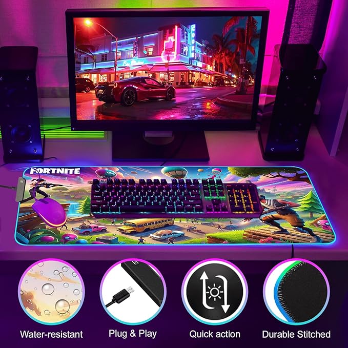 Gaming Mouse Pad - Desk Mat Gaming Mouse Pad, 90x40 Extra Medium Large Extended Big Long Huge XL XXL and XXXL RGB LED Light Mousepad for a Computer, PC Mats Mousepads Battlefield Blitz
