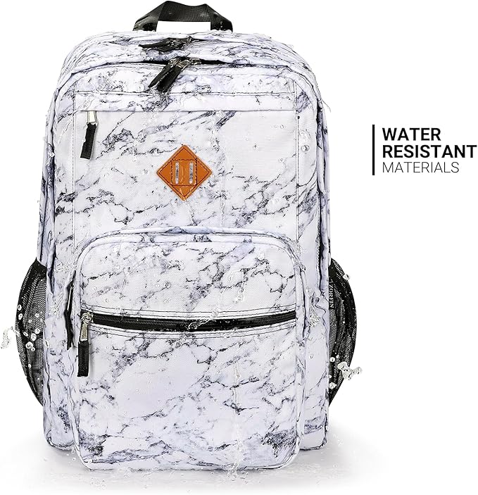 ZORFIN 26L Backpack for School, College, and Travel: Water Resistant Bookbag with 8 Compartments - Marble