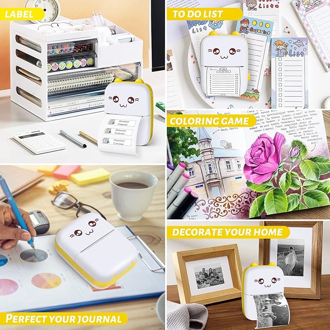 Mini Pocket Printer, Gifts for kids, Portable Thermal Printer for Pictures/Retro Photos/Receipts/Notes/Lists/Label/ Memo/QR Codes, Bluetooth Wireless Smart Printer with Android or iOS APP (Yellow)