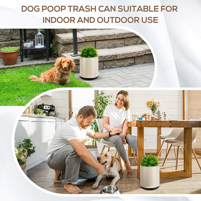 Dog Poop Trash Can Outside 13 L/ 3. 4 Gal Dog Waste Trash Can with Lid, Plant-styled, Double-layer Design, Outdoor Garbage Container for Front Porch Backyard Office Patio(White)