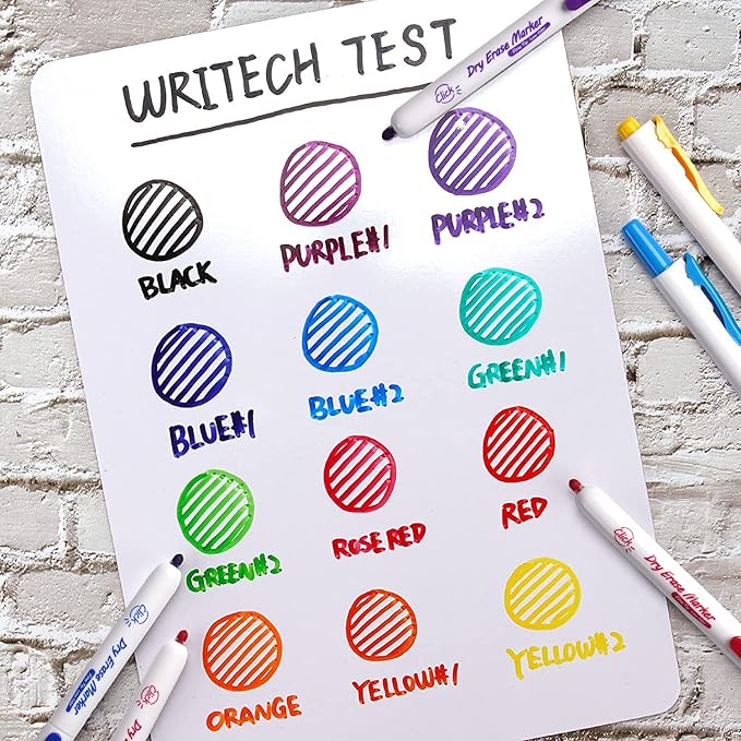 WRITECH Retractable Dry Erase Markers: Fine Tip Assorted Colors Low Odor Multi Colored Set Kid Adult Refillable Clickable Multicolor Thin Point Whiteboard Marker Bulk 12ct No Bleed Smear