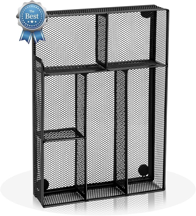 Desk Drawer Organizer, Office Drawer Divider Organizer Tray with 6 Compartments, Metal Mesh Desktop Organization and Accessories for Stationery Makeup Kitchen Toolroom School &Office, 12.6x8.27x1.6 in