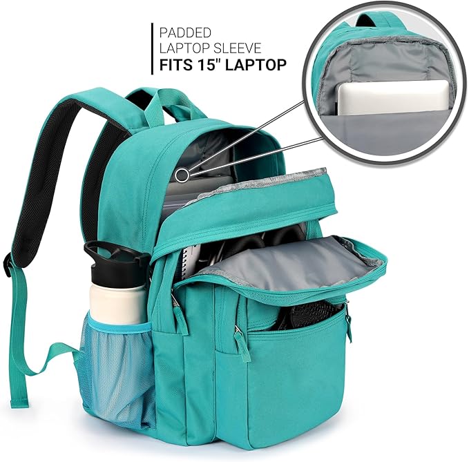ZORFIN 26L Backpack for School, College, and Travel: Water Resistant Bookbag with 8 Compartments - Powderblue
