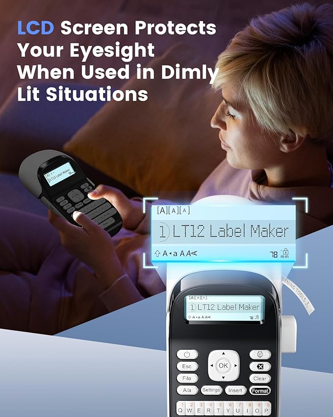 Phomemo LT12 Label Maker Machine with Tape, Rechargeable Label Makers with Waterproof Labels Portable Bluetooth Handheld Labeler with QWERTY Keyboard & 1600+ Icons, 30+ Fonts, for Home, Office, White