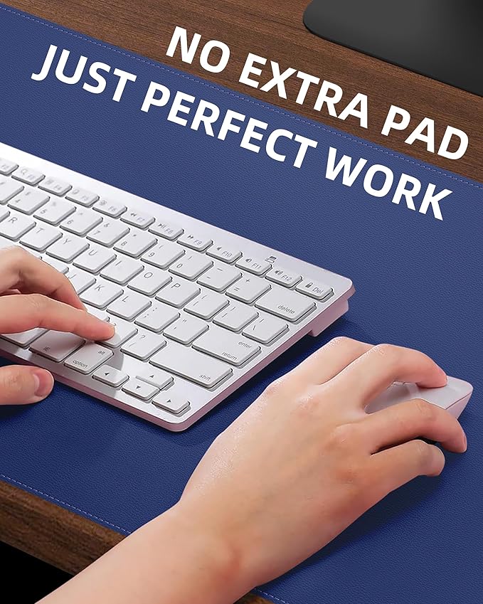 Extra Large Desk Pad Mat - Waterproof Mouse Pad & Desk Protector, Non-Slip XXL PU Leather Gaming Mat for Keyboard/Mouse, Stitched Edge with Ergonomic Support, 55"x24" (Blue)
