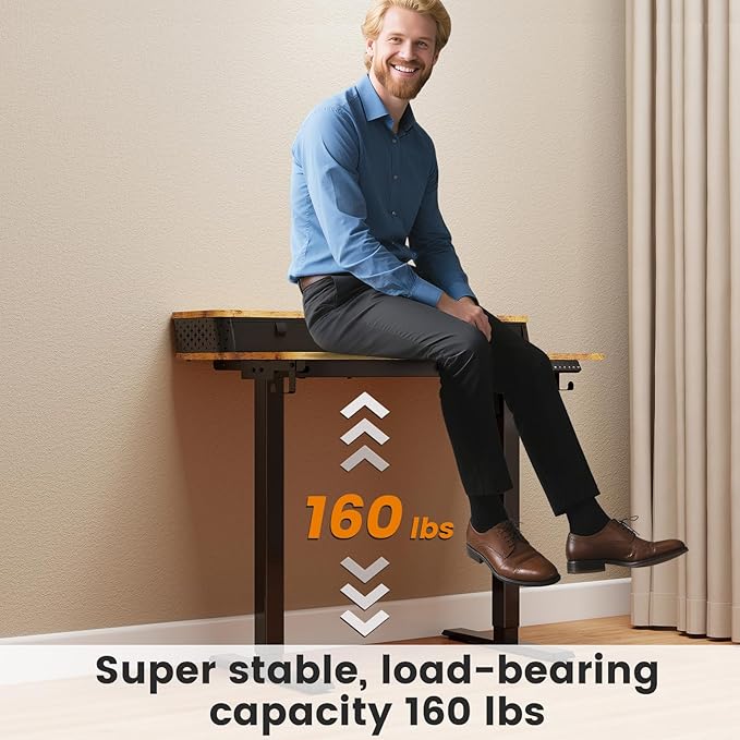Small Standing Desk With Drawers and Brushless Motor,Electric Sit Stand Desk for Walking Pad,Ergonomic Stand Up Desk for Home Office & Gaming,3 Memory Height Preset & Hooks(35" x 20", Rustic Brown)