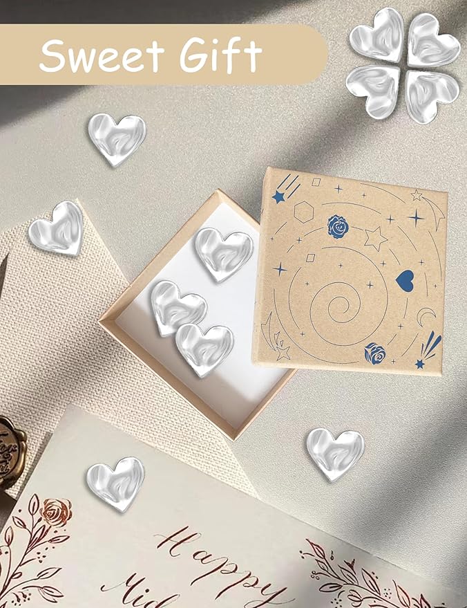 18PCS Silver Fridge Magnets Cute Love Heart Refrigerator Magnets, Decorative Small Magnets for Whiteboard Cabinet Locker, Pretty Magnets for Classroom Kitchen Office