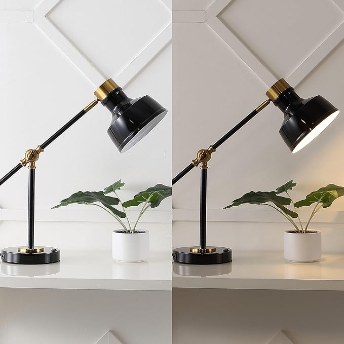 JONATHAN Y JYL7124A Allegra 18.5" Adjustable Cantilever LED Task Lamp, USB Charging Port, Classic, Coastal, Industrial, Farmhouse, Traditional for Bedroom, Living Room, Office, Black/Brass Gold