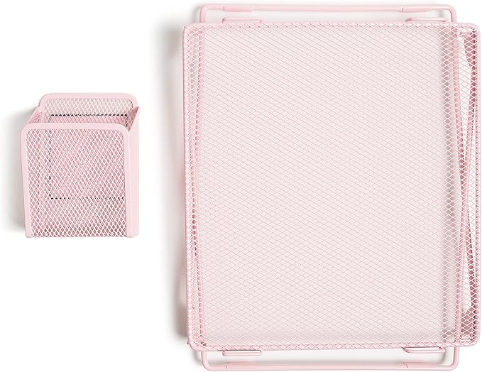 U Brands Blush Mesh Locker Organization Kit, Includes Magnetic Cup and Folding Shelf, 2 Pieces