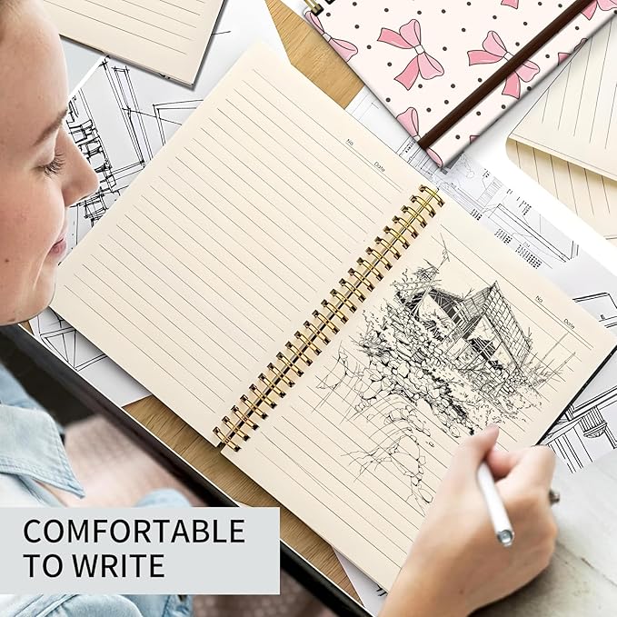 Cute Spiral Journal Notebook,A5 Hardcover Lined Journals for Women Girl 6 x 8.3 in,120 Pages Thick Paper,Cute College Ruled Writing Notebook for Gifts Office Work School (Cute pink bows)