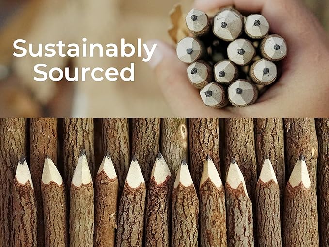 BSIRI Natural Twigs Wooden Pencils Handcrafted Suitable for Kids and Teachers For Woodland Bark Decorations Party Wood Gifts Twig Stick Pencils Vintage Favors Supplies for Classroom