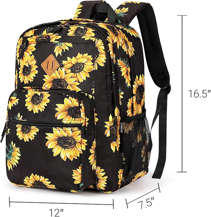 ZORFIN 26L Backpack for School, College, and Travel: Water Resistant Bookbag with 8 Compartments - Sunflower