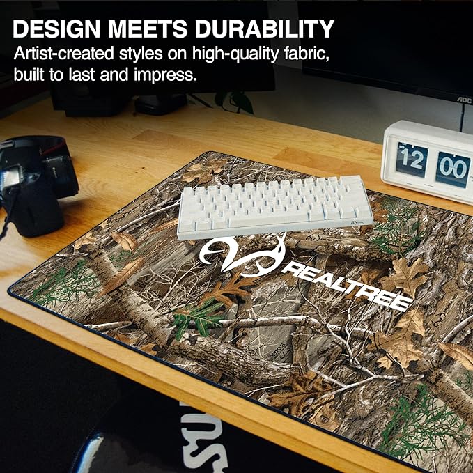 MPCO. Real Tree Large Gaming Desk Pad - 36" x 17" Duraglyde Fabric Edge Green – with Logo Desk Mats - Non-Slip, Washable, Smooth Glide for Precision Gaming & Work