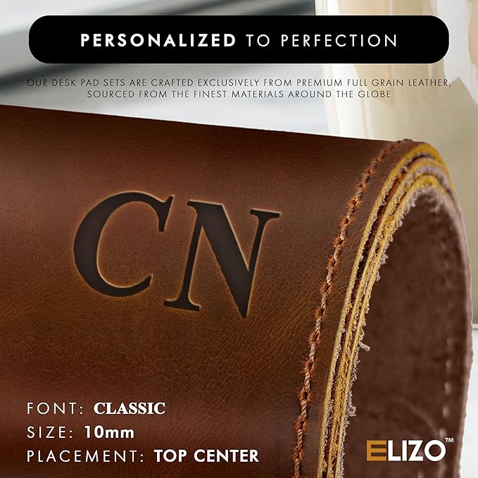 ELIZO Personalized Custom Desk Pad Set Real Leather Desk Mat Mouse Pad Unique Gifts for Him Her Leather Gifts for Men Women Engraved Embossed Monogrammed Corporate Gifts