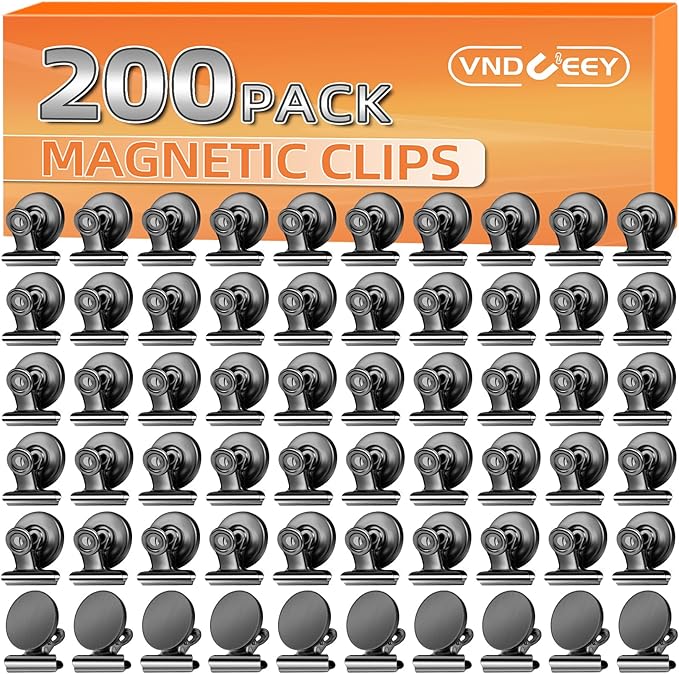 VNDUEEY 200 Pack Black Magnetic Clips Fridge Magnets, Magnetic Paper Clip, Whiteboard Magnets Refrigerator Magnet, Strong Magnets with Clips for Home, Office,Teaching