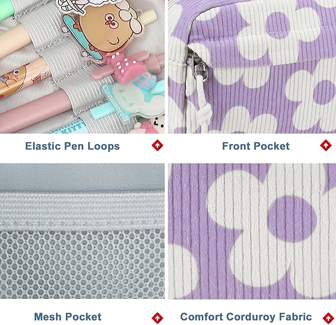 Bluboon Big Capacity Pencil Case Pencil Pouch Pen Case School Supplies Cute Pencil Box Pencil Bag for Teen Girls Boys Women Man (Flower Purple)