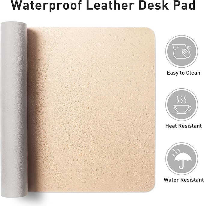 Aothia Large PU Leather Desk Pad Protector – Non-Slip Mouse Pad & Writing Mat for Office/Home, Waterproof, Easy to Clean(23.6" x 13.7", Soft Peach)