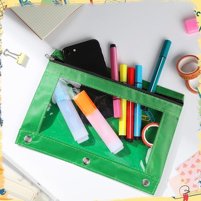 Marspark 48 PCS Pouch Bag for 3 Ring Binder - Bulk Zipper Pencil Binder Pouches with Clear Window for School Office Utensils Storage Supplies(Bright Color)