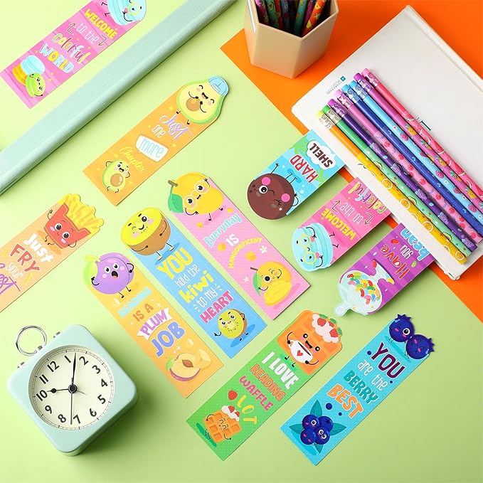 Teling 60 Pcs Inspirational Scented Pencils and Scented Bookmarks Sets Funny Smelly Pencils with Eraser Theme Bookmarks Cute Stationery Bulk for Reading Rewards Party Favors(Cute)