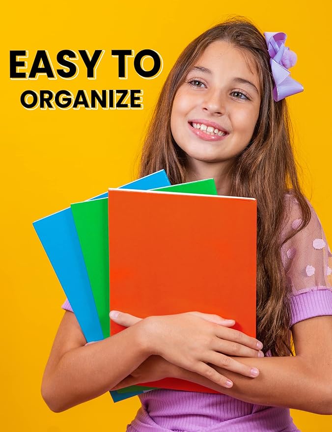 SUNEE Folders with Pockets 3 Hole Punched(50 Pack, Assorted Colors), 2 Pocket Folders Fit Letter Size Paper, Paper File Folder for School Office Home Bussiness
