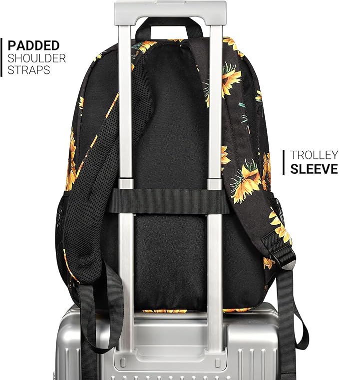 ZORFIN 26L Backpack for School, College, and Travel: Water Resistant Bookbag with 8 Compartments - Sunflower