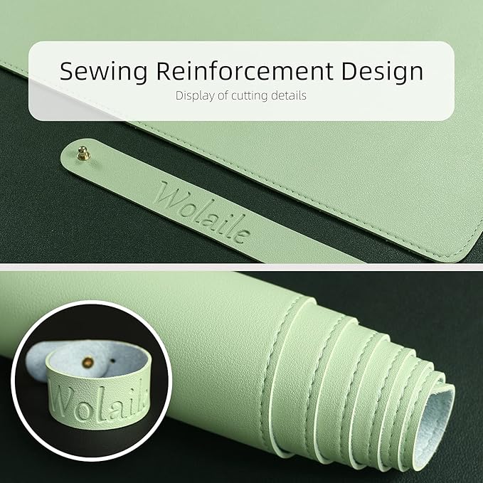 PU Leather Desk Pad,36x17 in Large Computer Desk Mat,Waterproof Non-Slip Desk Blotter Protector,Light Green Big Keyboard Mouse Pad