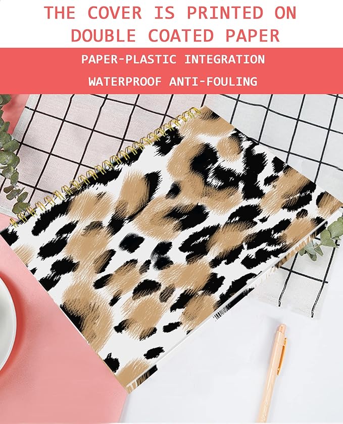 iampanda Spiral Journal Notebook,Strong Twin-Wire Binding with Premium Paper for Girl Women,Cute Animals Skin 60 Sheets A5 College Ruled Notebook/Journal,Perfect for School Office Home Gifts,Leopard